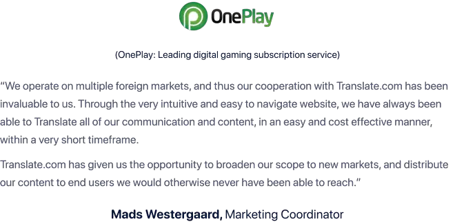 OnePlay review on Translate.com Business Translation Service 