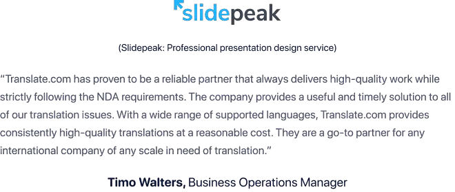 SlidePeak review on Translate.com Email Translation Services 